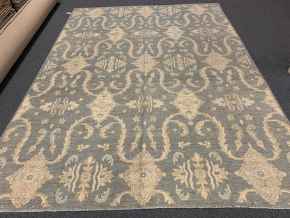 Light Gray Blue Oushak 9X12 Handmade Wool Rug # 10693
