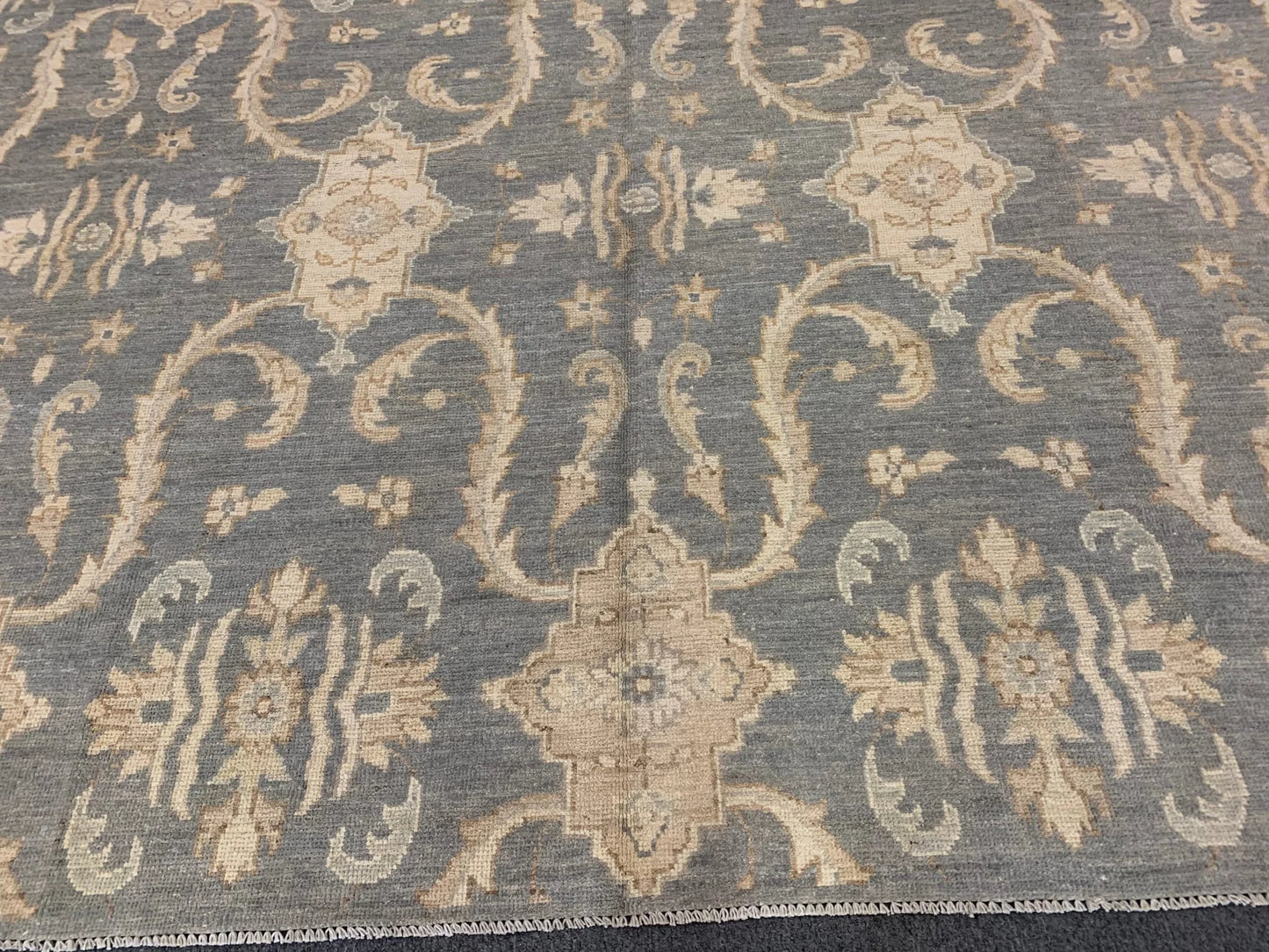Light Gray Blue Oushak 9X12 Handmade Wool Rug # 10693