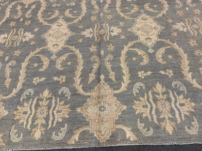 Light Gray Blue Oushak 9X12 Handmade Wool Rug # 10693