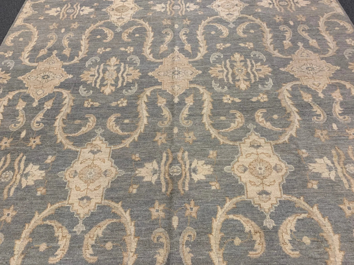 Light Gray Blue Oushak 9X12 Handmade Wool Rug # 10693