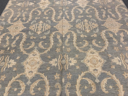 Light Gray Blue Oushak 9X12 Handmade Wool Rug # 10693