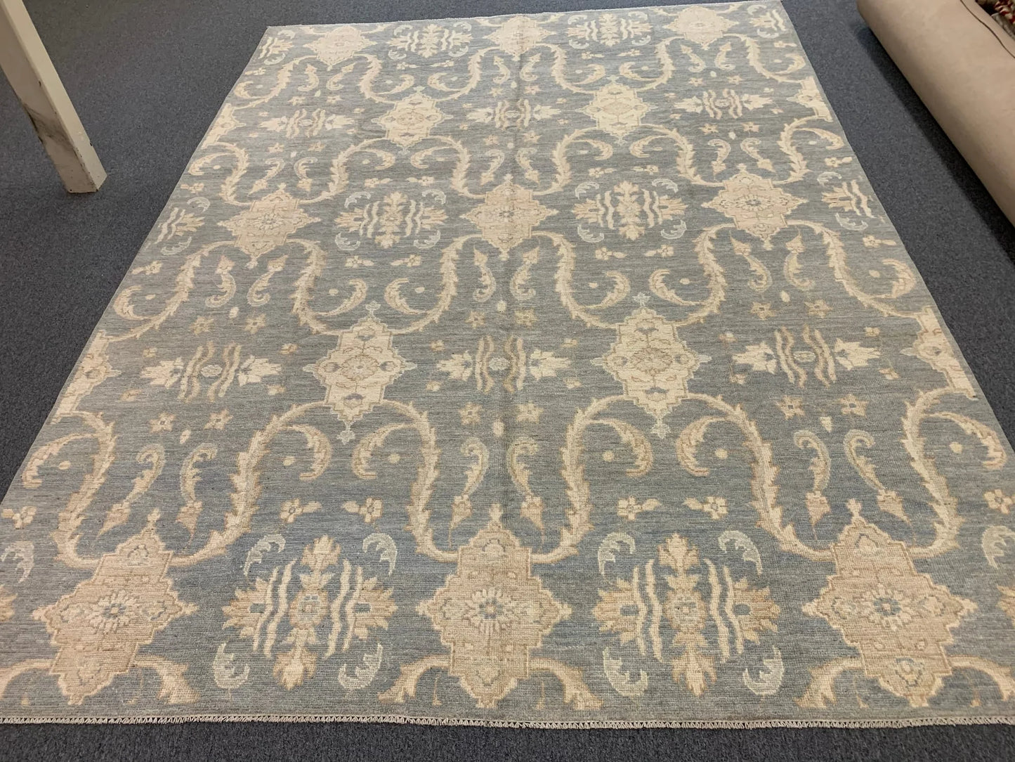 Light Gray Blue Oushak 9X12 Handmade Wool Rug # 10693