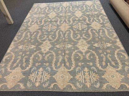 Light Gray Blue Oushak 9X12 Handmade Wool Rug # 10693