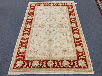 Beige/Rest Chobi 6X9 Handmade Wool Rug # 7941
