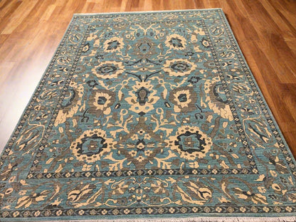 Light Mint Blue 9X12 Oushak Handmade Wool Rug # 11878
