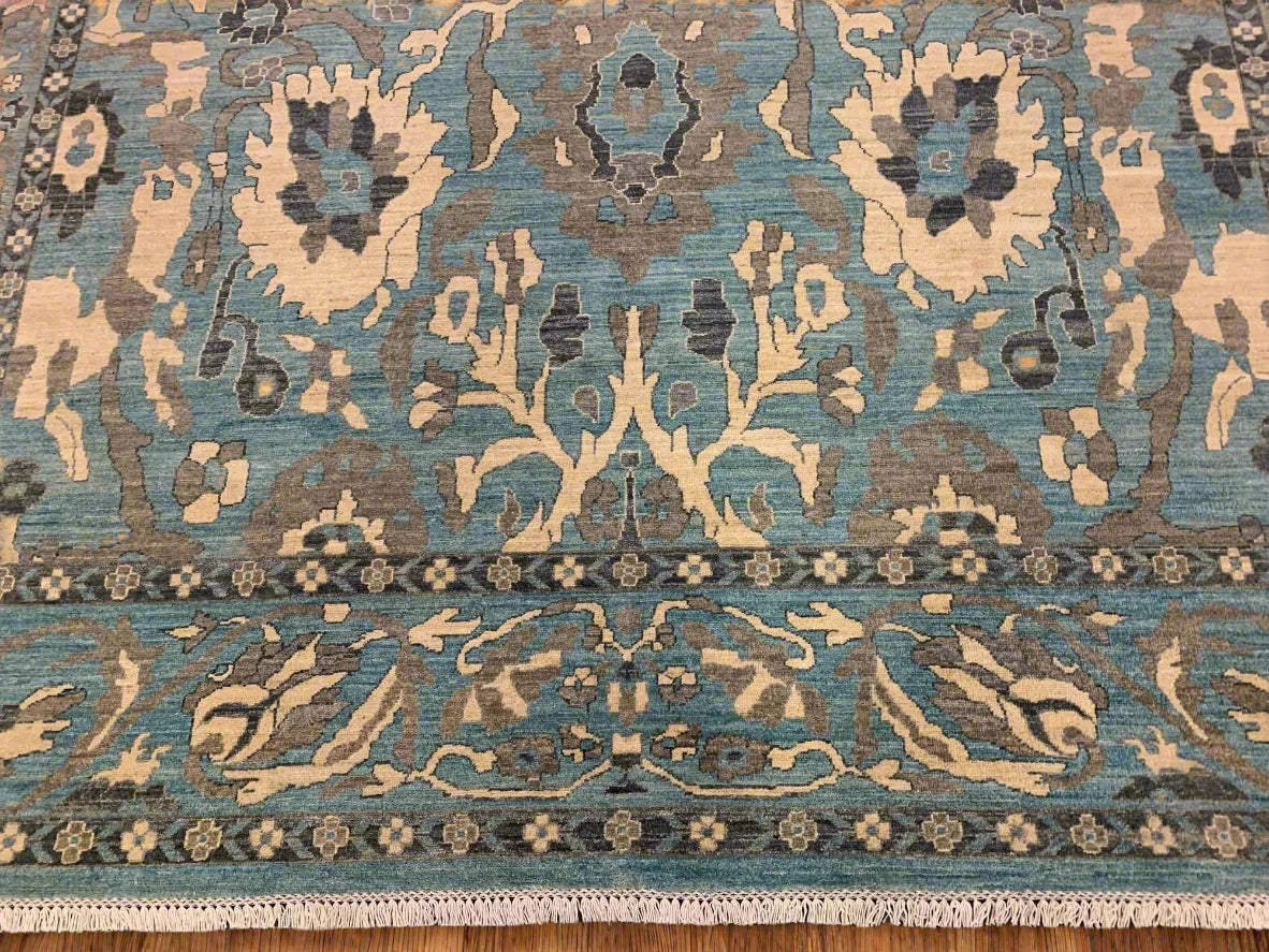 Light Mint Blue 9X12 Oushak Handmade Wool Rug # 11878