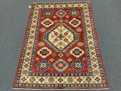 Kazak Rest Blue Multicolor 5X7 Handmade Wool Rug # 9450