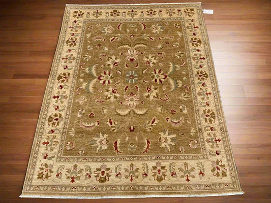 Chobi Antique green 5X7 Handmade Wool Rug # 7995