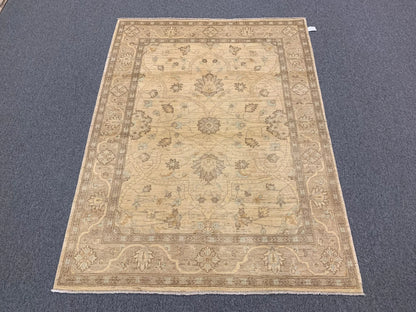 Oushak Ivory/Brown 5X7 Handmade Wool Rug # 10854