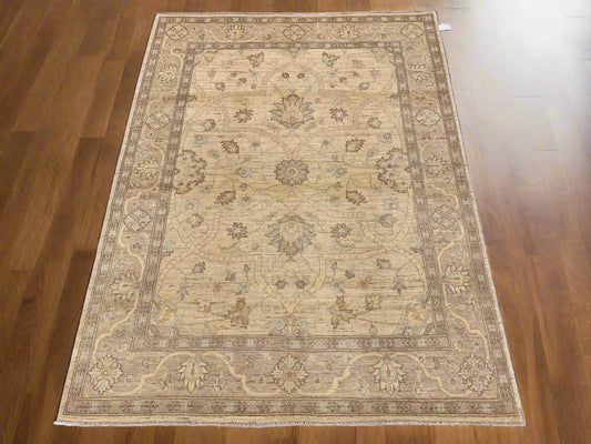 Chobi Ivory/Brown 5X7 Handmade Wool Rug # 10854
