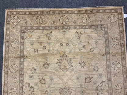 Oushak Ivory/Brown 5X7 Handmade Wool Rug # 10854