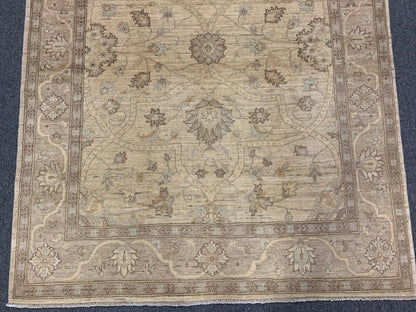 Oushak Ivory/Brown 5X7 Handmade Wool Rug # 10854