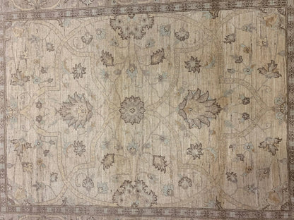 Oushak Ivory/Brown 5X7 Handmade Wool Rug # 10854