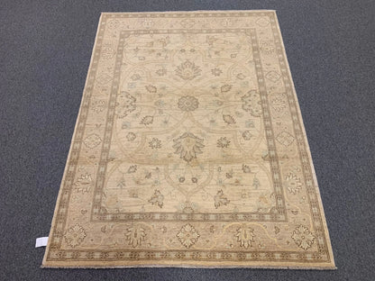 Oushak Ivory/Brown 5X7 Handmade Wool Rug # 10854