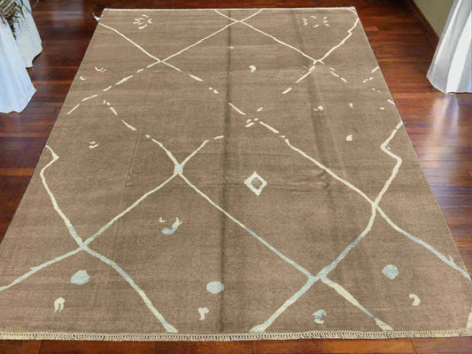 Light Blue/Brown 8X10 Moroccan Natural Wool Color Handmade Rug # 11478