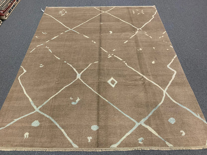 Light Blue/Brown 8X10 Moroccan Natural Wool Color Handmade Rug # 11478