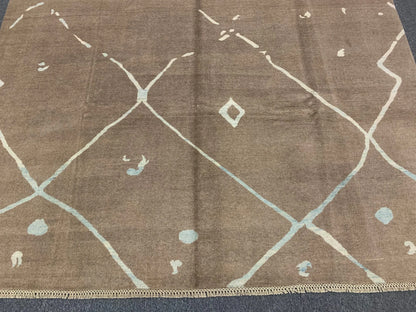 Light Blue/Brown 8X10 Moroccan Natural Wool Color Handmade Rug # 11478