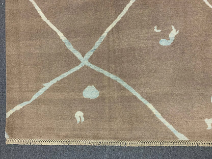 Light Blue/Brown 8X10 Moroccan Natural Wool Color Handmade Rug # 11478