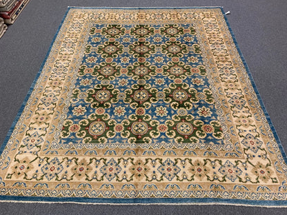 Oushak Light Blue/Beige 8X10 Handmade Wool Rug # 11205