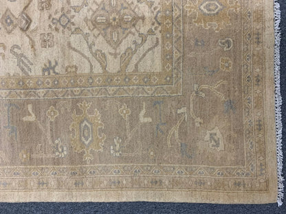 9X9 Oushak Soft Ivory Brown Handmade Wool Rug # 11181