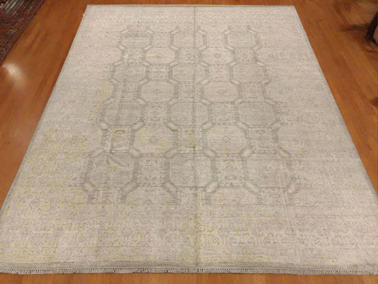 Chobi 8X10 Soft Gray/Ivory Handmade Wool Rug # 11390