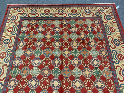 8X10 Kazak Rust/Blue Handmade Wool Rug # 10028