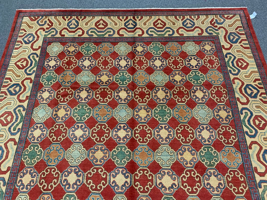 8X10 Kazak Rust/Blue Handmade Wool Rug # 10028