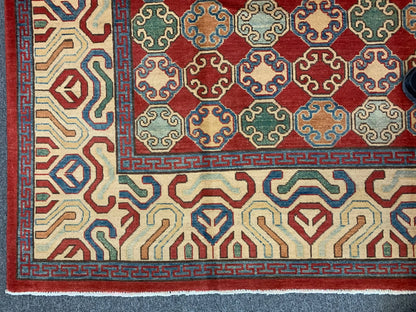 8X10 Kazak Rust/Blue Handmade Wool Rug # 10028