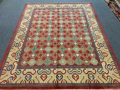 8X10 Kazak Rust/Blue Handmade Wool Rug # 10028