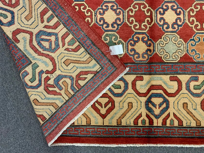 8X10 Kazak Rust/Blue Handmade Wool Rug # 10028