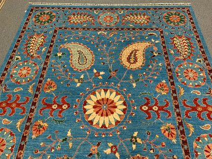 Mint Blue 9X12 Suzani Handmade Wool Rug # 11250