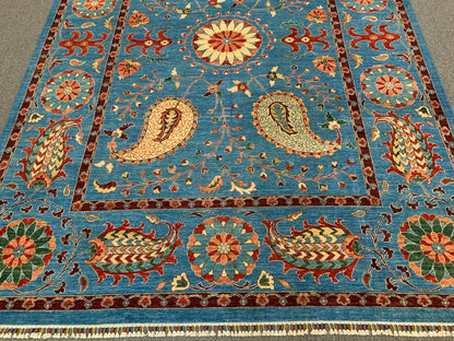 Mint Blue 9X12 Suzani Handmade Wool Rug # 11250