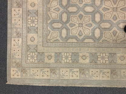 Soft Light Blue Oushak 9X12 Handmade Wool Rug # 11584