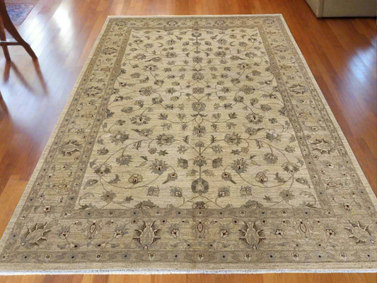 Ivory/Gold Chobi 8X11 Ziegler Handmade Wool Rug # 7960