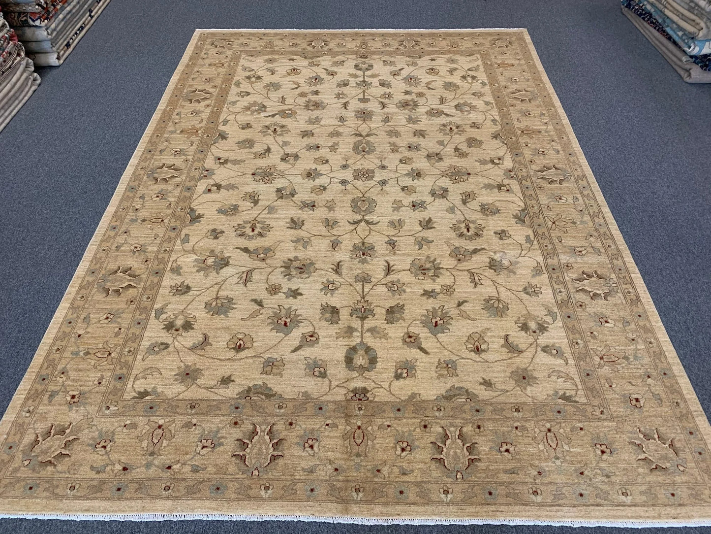 Ivory/Gold Chobi 8X11 Ziegler Handmade Wool Rug # 7960