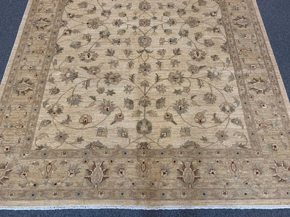 Ivory/Gold Chobi 8X11 Ziegler Handmade Wool Rug # 7960