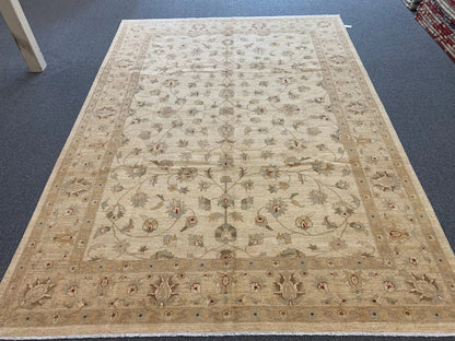 Ivory/Gold Chobi 8X11 Ziegler Handmade Wool Rug # 7960