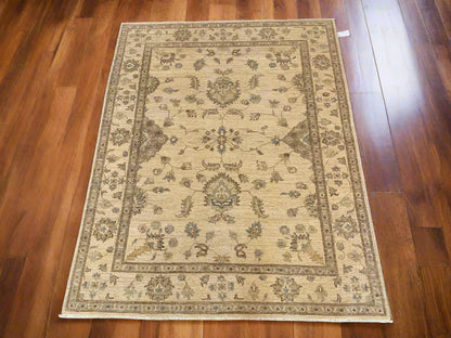 Oushak Ivory/Brown 5X7 Handmade Wool Rug # 10252