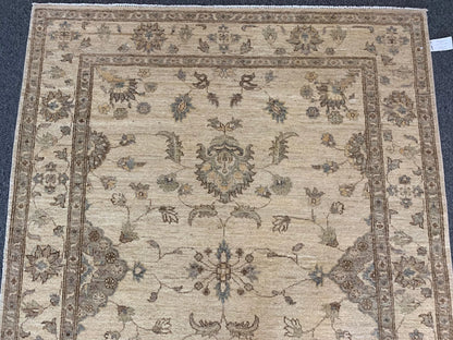 Oushak Ivory/Brown 5X7 Handmade Wool Rug # 10252