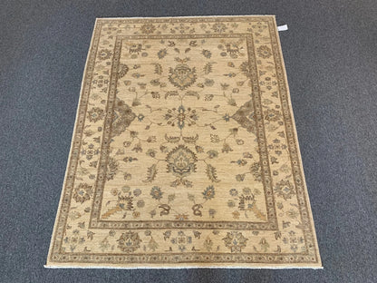 Oushak Ivory/Brown 5X7 Handmade Wool Rug # 10252