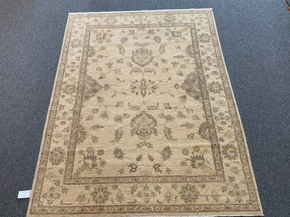 Oushak Ivory/Brown 5X7 Handmade Wool Rug # 10252