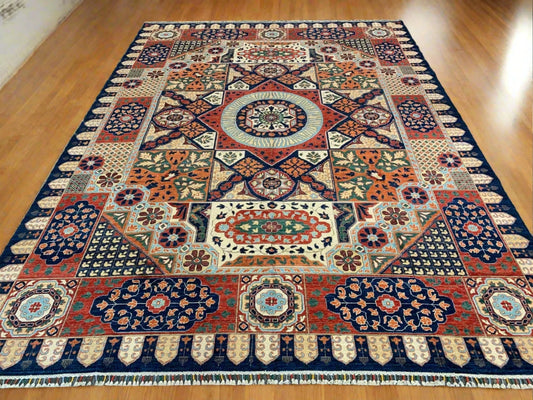 Navy Blue Mamluk 10X14 Handmade Wool Rug # 11359