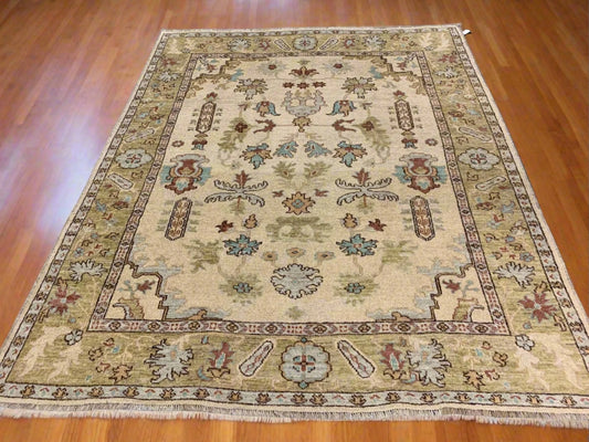 Oushak 8X10 Beige/Green Handmade Wool Rug # 7176
