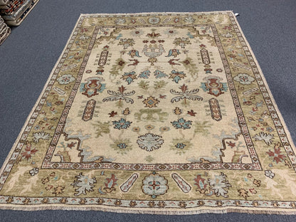 Oushak 8X10 Beige/Green Handmade Wool Rug # 7176