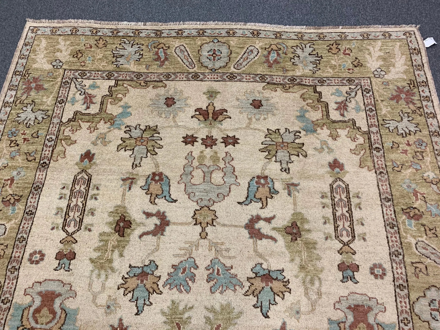 Oushak 8X10 Beige/Green Handmade Wool Rug # 7176