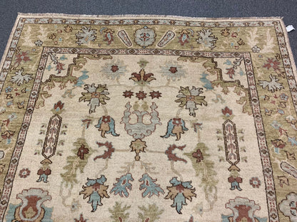 Oushak 8X10 Beige/Green Handmade Wool Rug # 7176