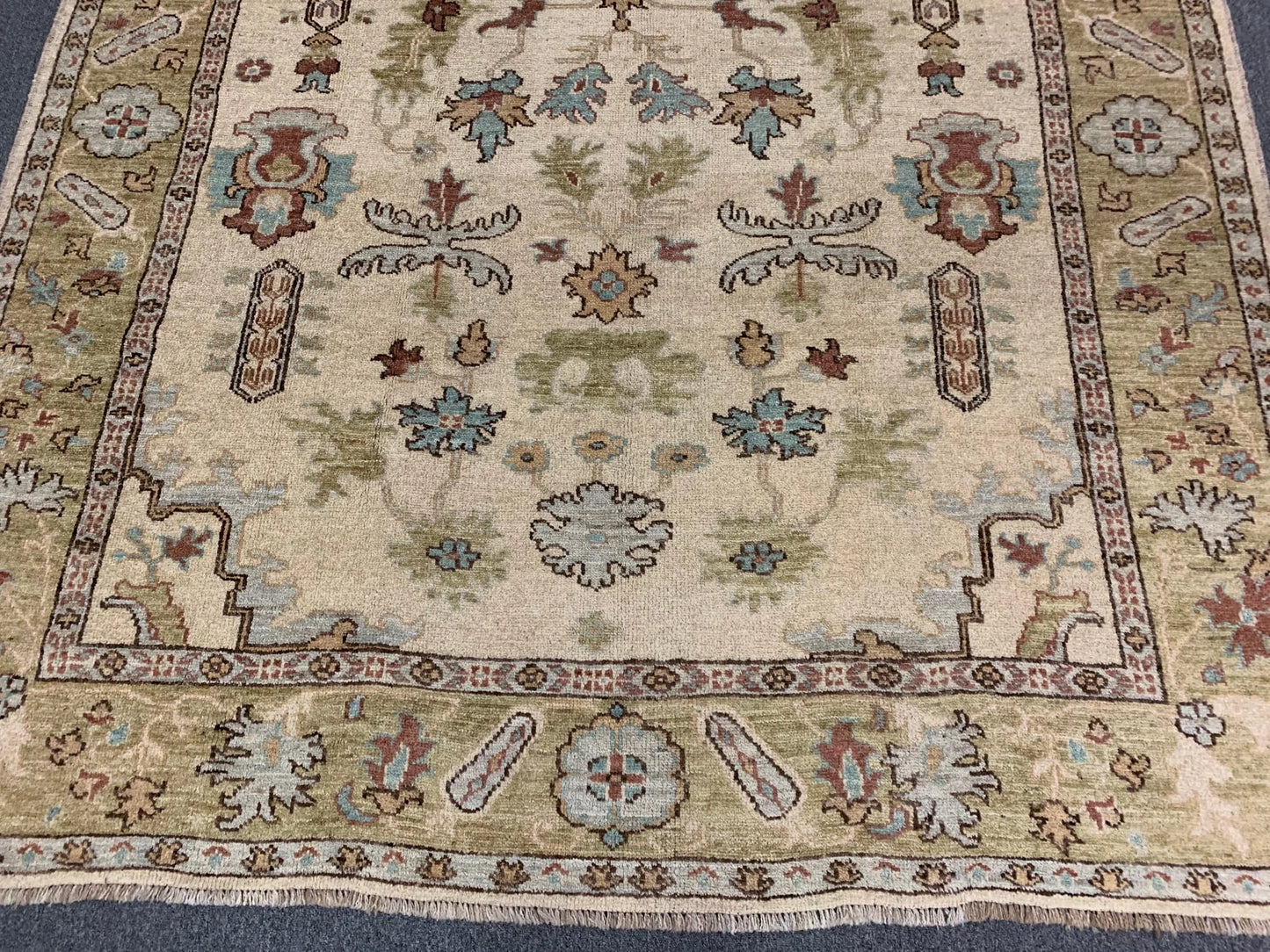 Oushak 8X10 Beige/Green Handmade Wool Rug # 7176