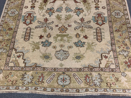Oushak 8X10 Beige/Green Handmade Wool Rug # 7176