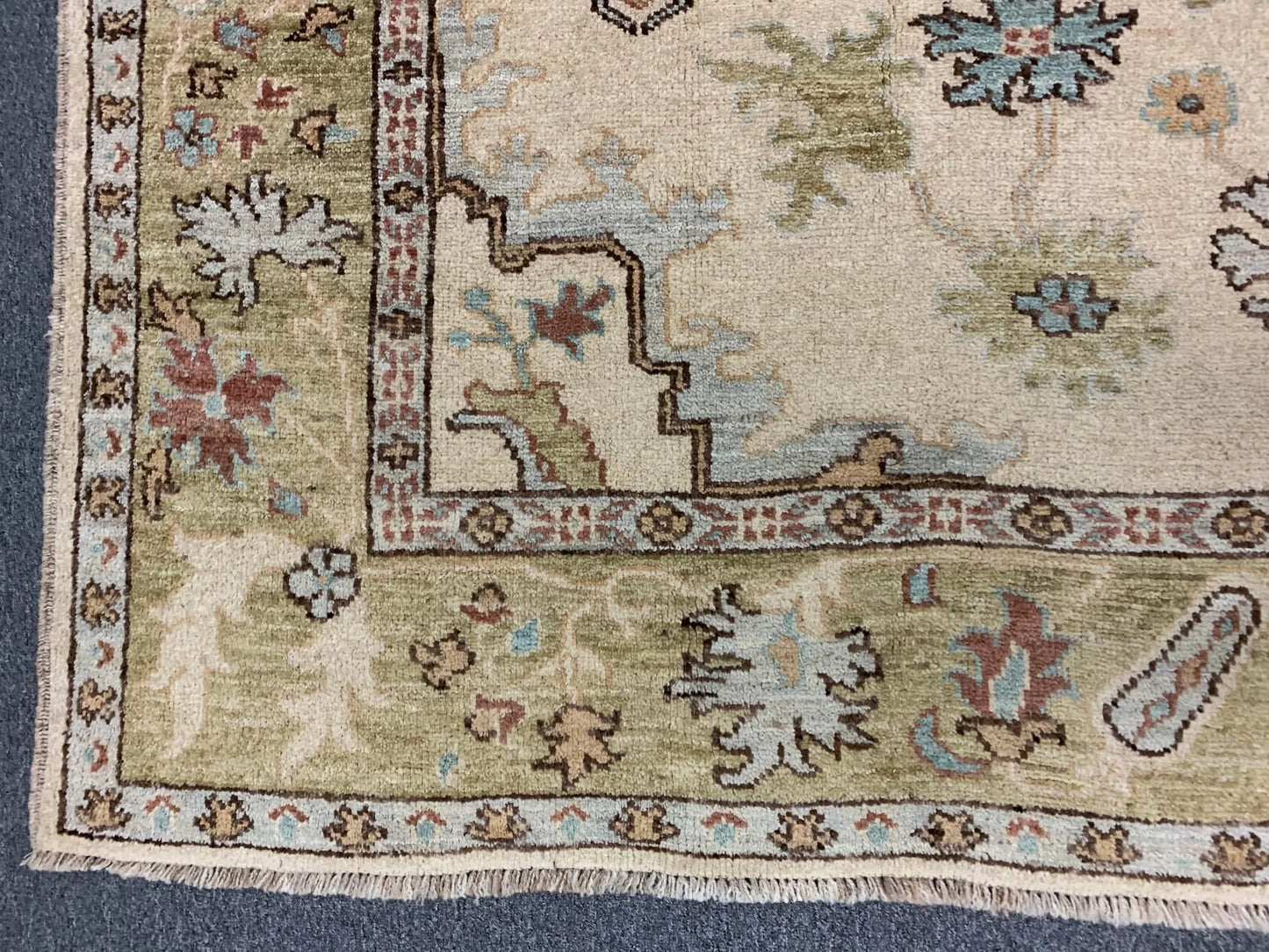 Oushak 8X10 Beige/Green Handmade Wool Rug # 7176