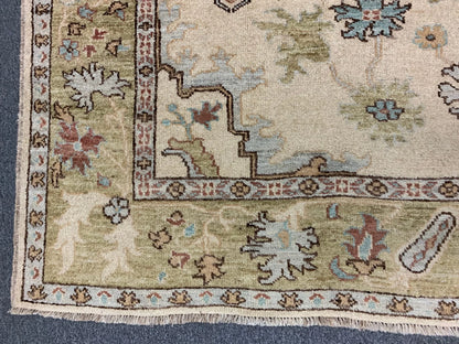 Oushak 8X10 Beige/Green Handmade Wool Rug # 7176